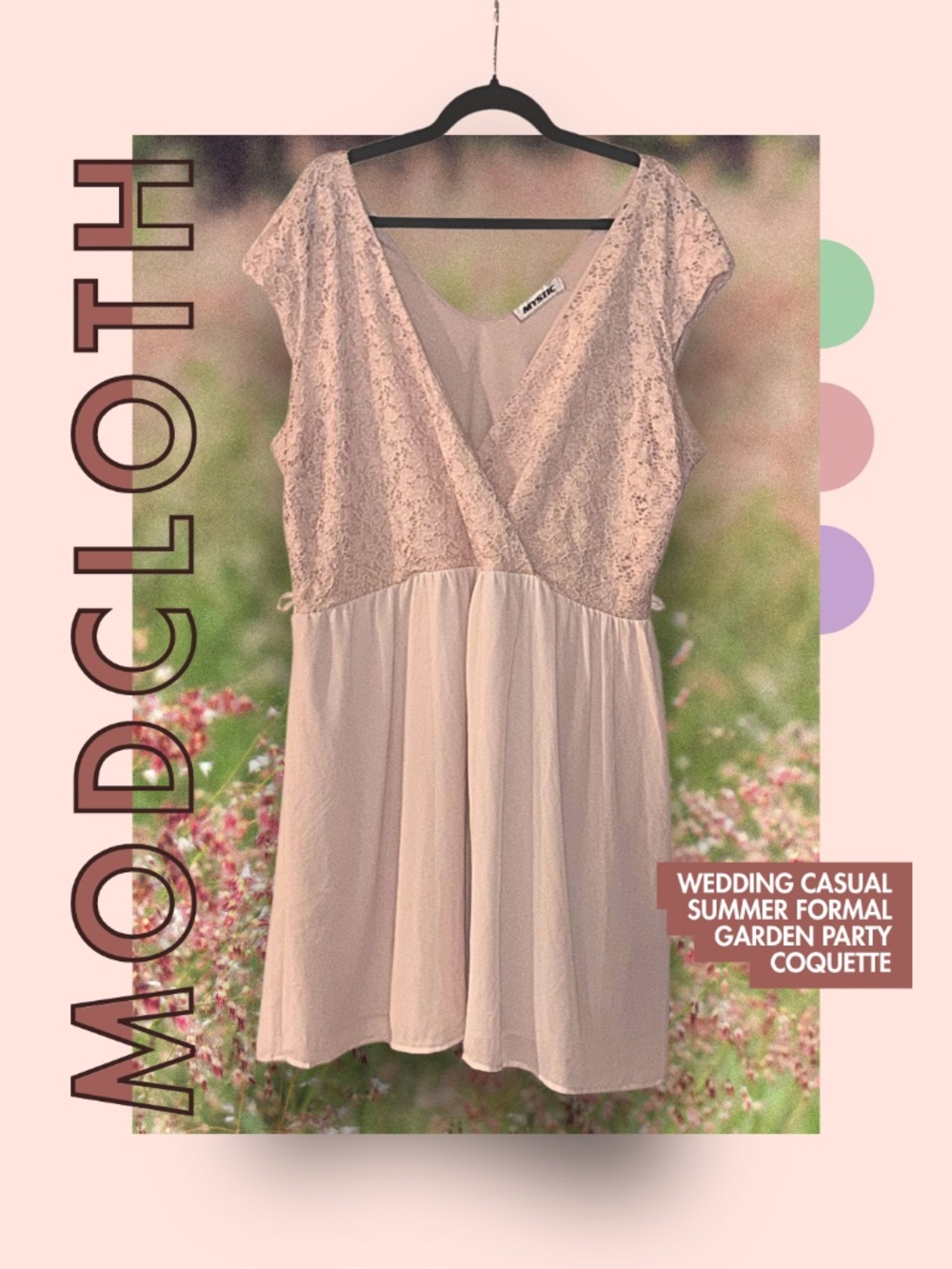 Modcloth pale pink chiffon & lace surplice mini cocktail wedding dress sz 3x